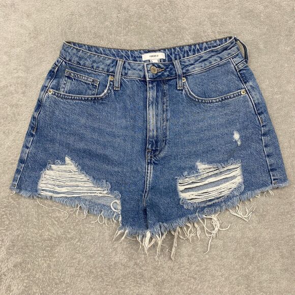 Forever21 Womens Shorts 28 Blue Cut‎ Off High Rise Jean Booty Distressed Ripped - Picture 1 of 8